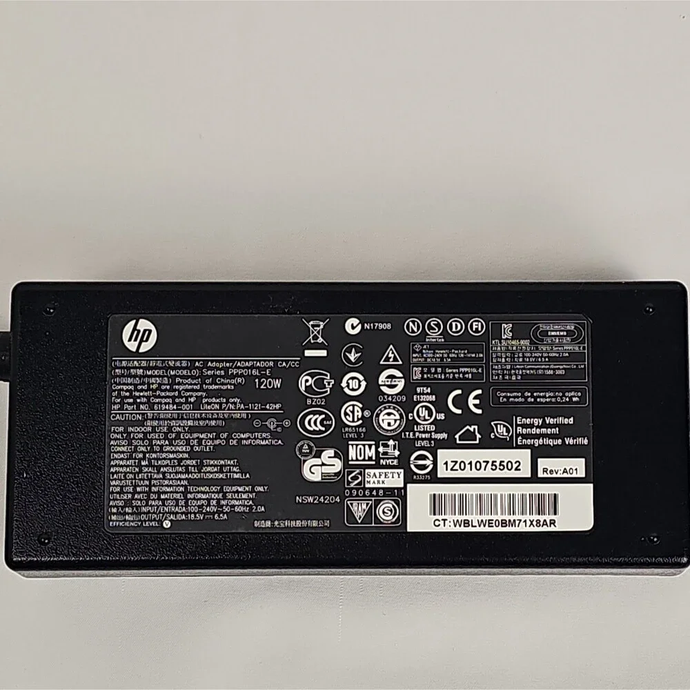 HP 120W AC Adapter 619484-001 PPP016L-E 18.5V 6.5A OEM w Power Cord